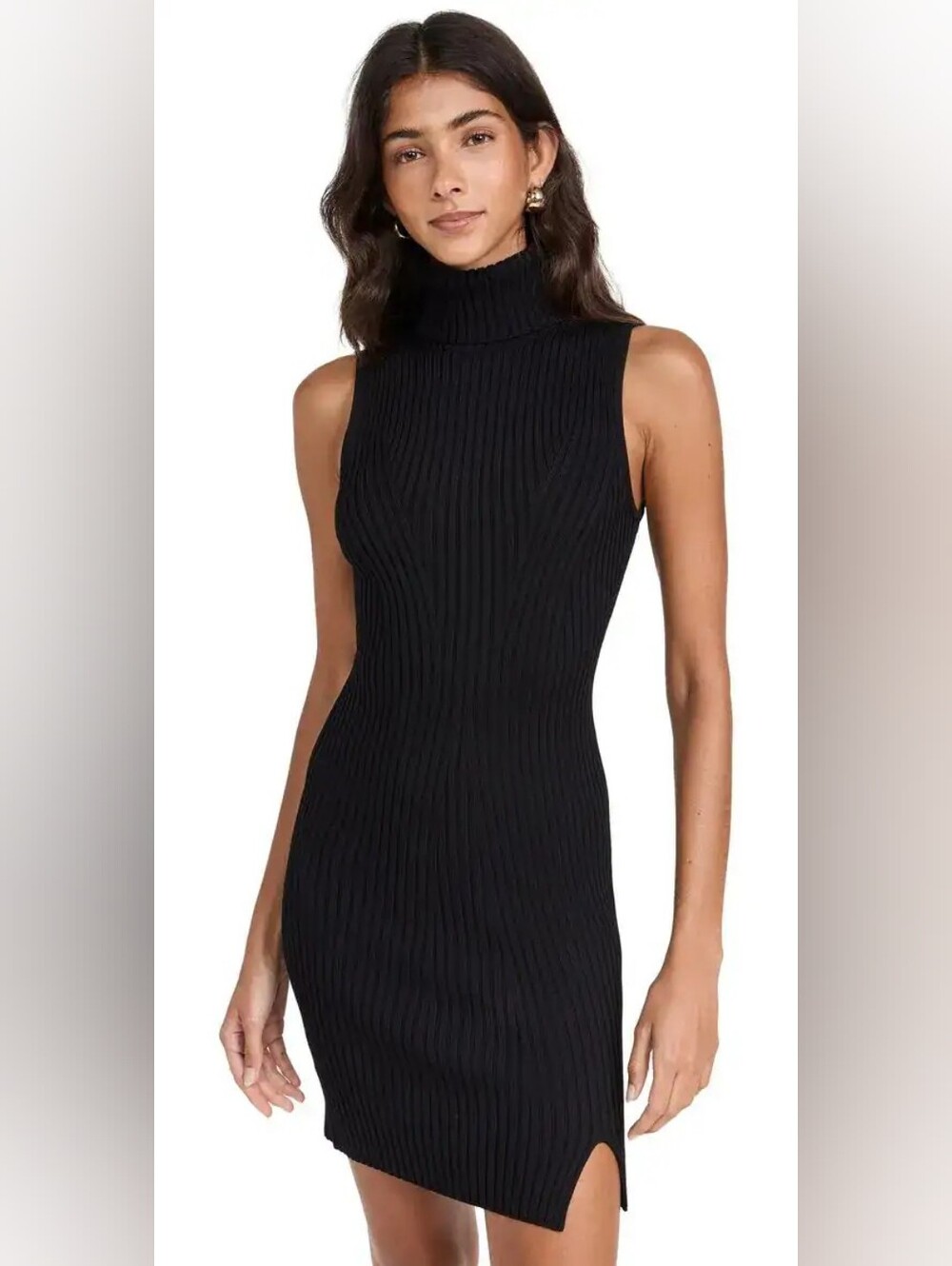 Staud Callum Rib Knit Sleeveless Turtleneck Dress Black size small